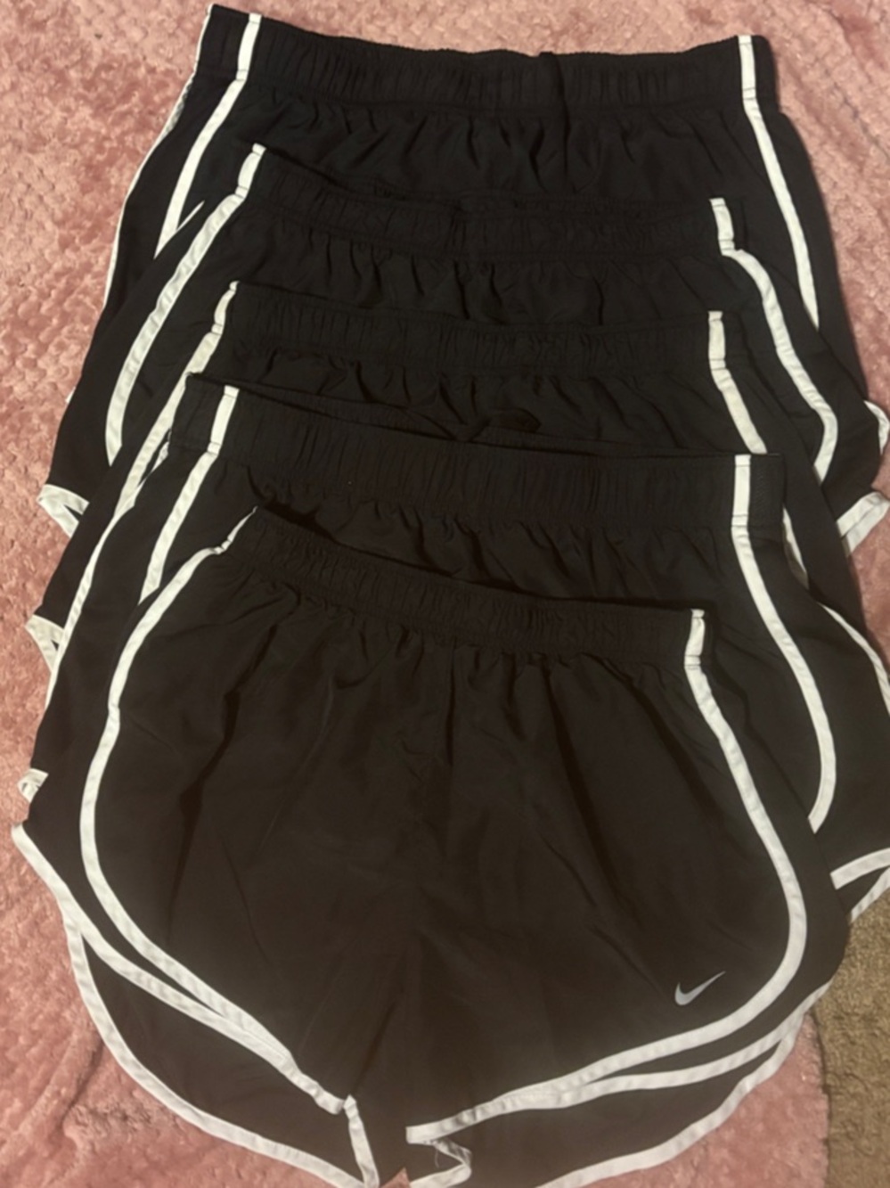 Lot of 5 Nike Women's Tempo Dri-FIT Running Shorts Black White Trim Size Large